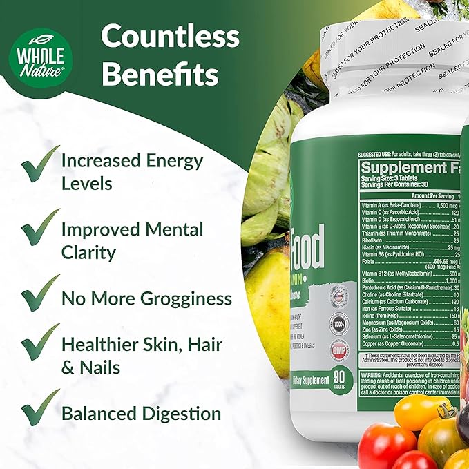 Whole Food Multivitamin for Men and Women Complete Daily Superfood Vitamins Plus Minerals Digestive Enzymes Probiotics and Omegas. Plant Based Multi Vitamin Non GMO (3)