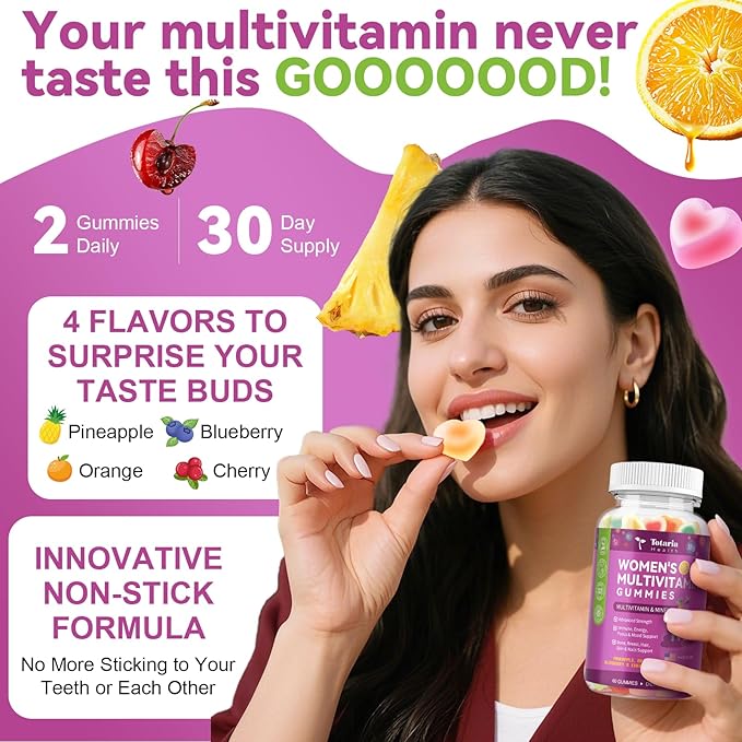 Totaria 2PCS Sugar Free Womens Multivitamin Gummies with Iron Women's Multivitamin w/Vitamins C D3 K2 B12 Filled Gummies for Daily Nutritional Support| Immune Support| Skin Health Mixed Flavors