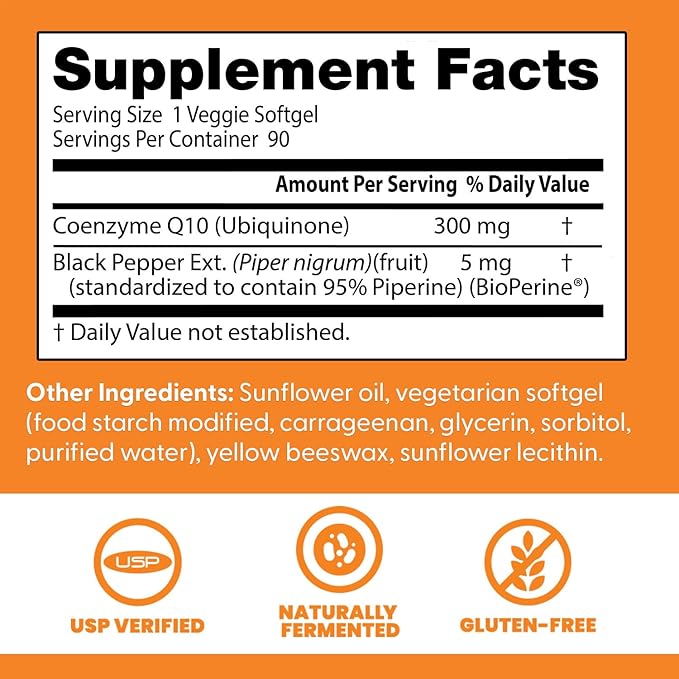 Doctor's Best High Absorption CoQ10 300mg with BioPerine Supplement - Coenzyme Q10 Softgels for Heart Health &amp Antioxidant Support CoQ10 300 mg for Women &amp Men Non GMO - 90 Veg Softgels