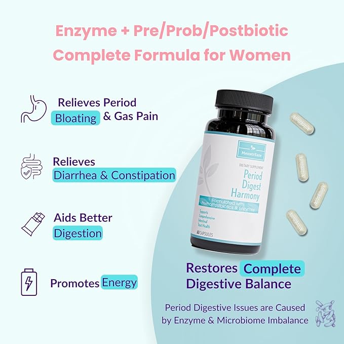 Digestive Probiotic Prebiotic Postbiotic &amp Enzyme for Women Complete Gut &amp Whole Food Digestive Support Supplement Shelf Stable Advanced Pre/Pro/Postbiotic 60 Capsules