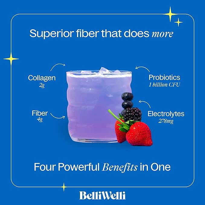 Belli Welli Daily Fiber Supplement for Women &amp Men Bundle – Premium Fiber Powder from Organic Acacia with Added Collagen Electrolytes &amp Probiotics – No Bloat Constipation &amp Gut Health Su