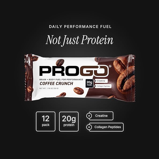 ProGo Protein Bars – Brain + Body Fuel with 20g Clean Protein Creatine &amp Collagen Peptides Made with 95% Pure Isolate Grass-Fed Beef Tallow No Fillers Naturally Sweetened with Honey Gluten-F