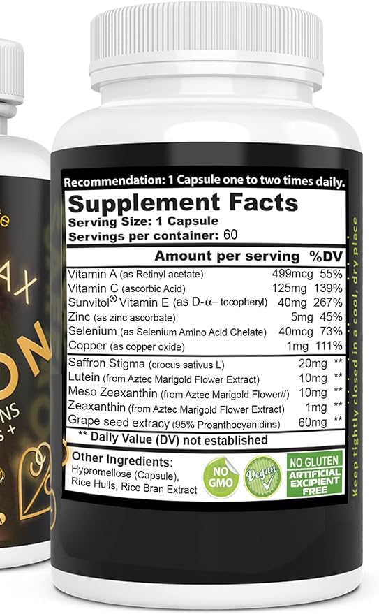 Antioxidant Eye &amp Immune Support Supplement - Grape Seed Standardized Extract with 95% Proanthocyanidins and Herbs 60 Capsules
