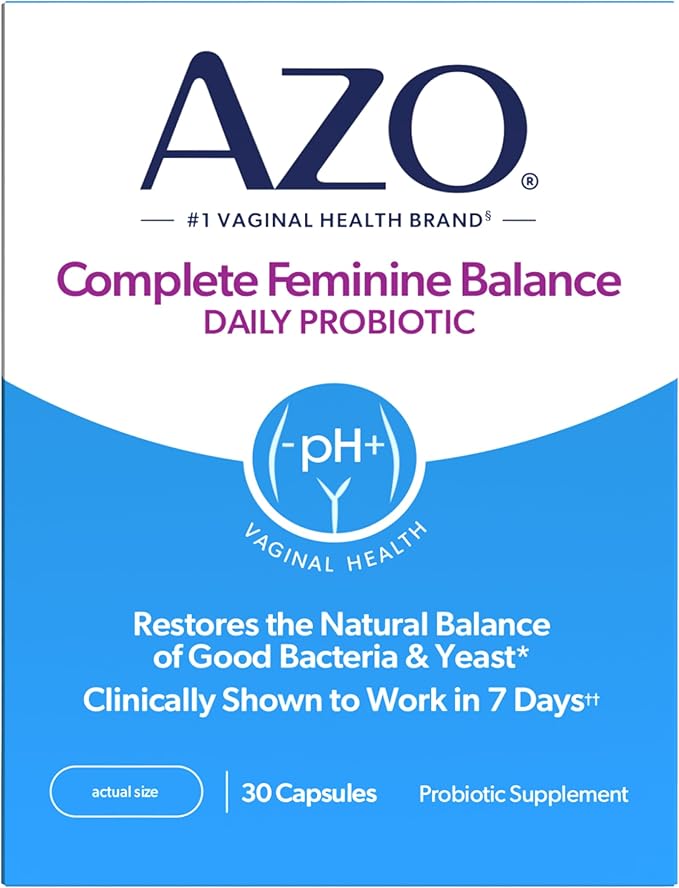 AZO Complete Feminine Balance Daily Vaginal Probiotics for Women Clinically Proven to Help Protect Vaginal Health Helps balance pH and yeast 30 Count