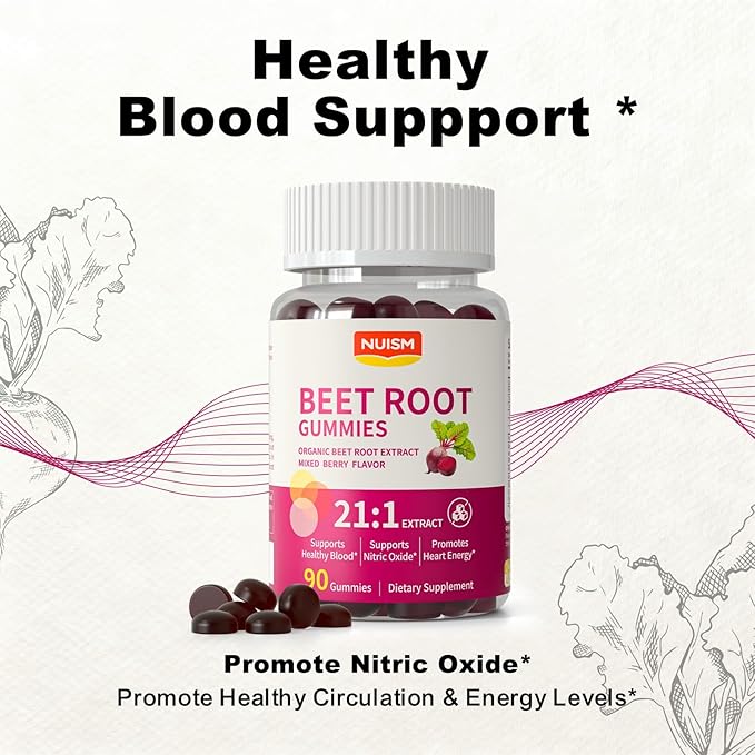 Organic Beet Root Gummies Mixed Berry Flavor SupplementsNatural Extract 21:1 Concentrate Sugar Free Chews Energy Vitality &amp Performance Support Beetroot Gummies