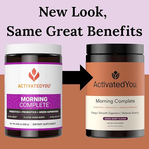 ActivatedYou Morning Complete Super Greens Powder Drink Mix - Gut Health Boost with Prebiotics Probiotics &amp Antioxidants - 10 Billion CFUs Mixed Berry Flavor Greens Superfood Powder - 30 Day Su