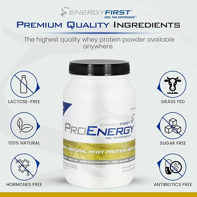 EnergyFirst Vanilla Whey Protein Isolate - Grass Pasture Fed Zero Lactose Gluten-Free All-Natural Sugar-Free Shake for Keto &amp Recovery 2lb