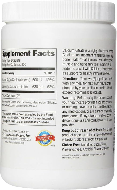 21st Century Calcium Citrate Plus D Maximum Caplets 400 Count (Pack of 2)
