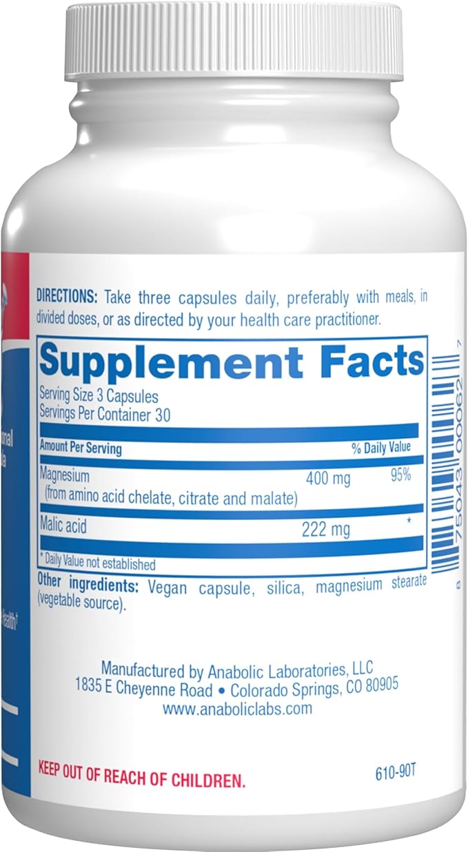 Triple Magnesium Complex 400 Mg - Clinical Formula Chelated Magnesium Supplement with Glycinate Malate and Citrate for Optimal Muscle Nerve Bone &amp Digestive Health Support - 1 Month Supply