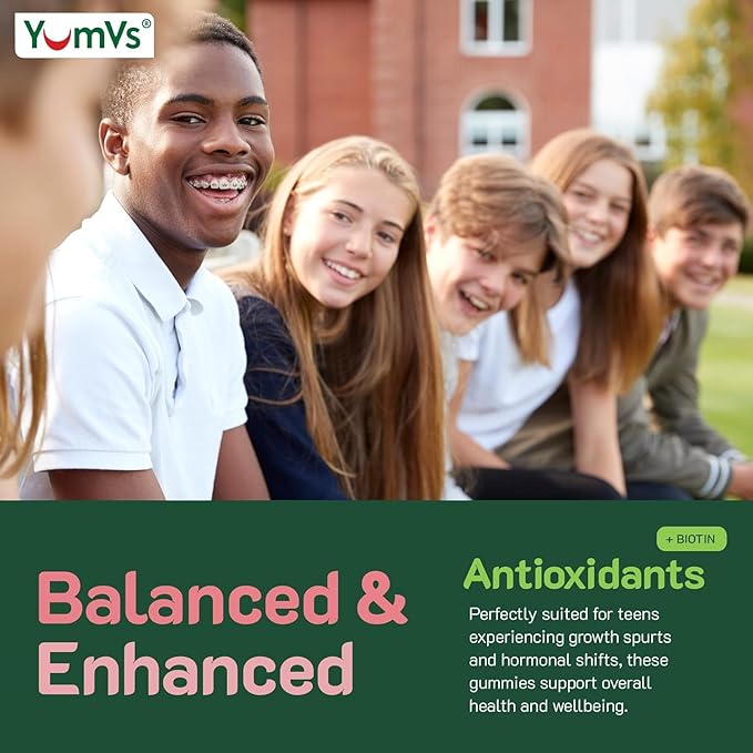 Teen Multivitamin Gummies with Biotin and Antioxidants - Raspberry Flavor - Hair Skin Nails Support - Vegetarian Kosher Teen Vitamins for Boys and Girls 12-17 - 60 Count (Pack of 2)