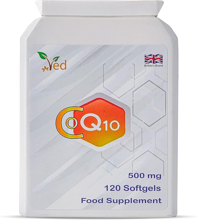 VED CoQ10 500mg | Co Enzyme Q10 | Highest Strength | Naturally Fermented Ubiquinone Coenzyme | Superior Natural Formula | 500mg 120 Softgels| 4 Months Supply