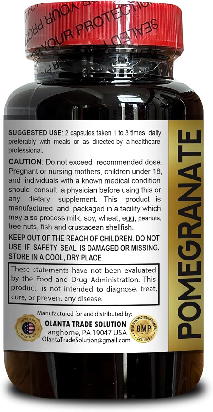 Pomegranate Extract Supplement Herbal Antioxidant Support Capsules for Men and Women Plant-Based Vegan Non-GMO Formula - 2 Bottles 120 Capsules