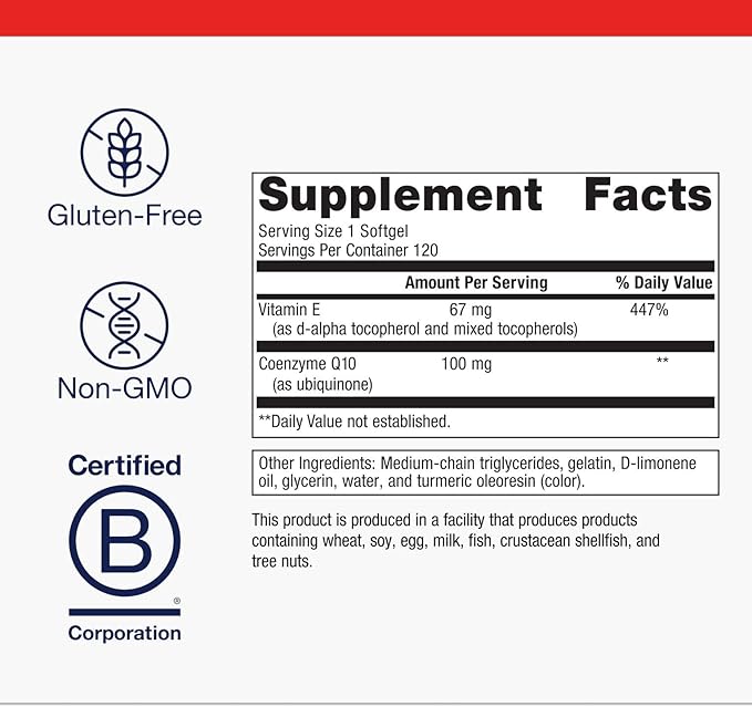 Metagenics CoQ10 ST-100-100 mg Ubiquinone with Vitamin E for Heart Energy &amp Antioxidant Support* - Non-GMO Gluten-Free Soy-Free - GMP Certified Facility - 120 Softgels