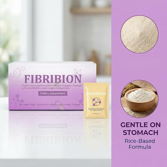 Fibribion Probiotic Powder - Functional dietary fiber powder Rice-Based Drink Mix with Bifidobacterium longum Supports Digestive Balance and Daily Gut Support - 30 Packs (Blueberry Flavor)