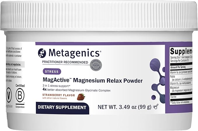 Metagenics MagActive Magnesium Relax - Powder Magnesium Supplement for Calming Support - Aids Tension Irritability &amp Muscle Tightness - Highly Absorbable &amp Non-Drowsy - 99 g Strawberry Flavo