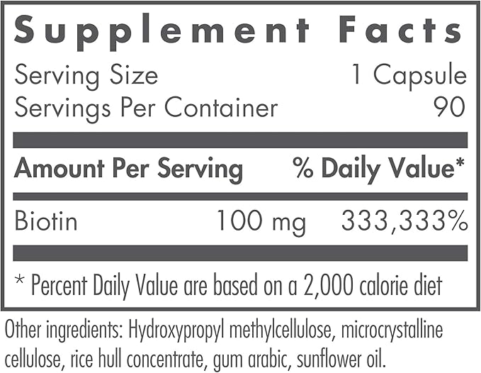 Nutricology HiBiotin Supplement - 100000mcg Biotin Vegetarian Capsules Hypoallergenic Gluten Free - 90 Count