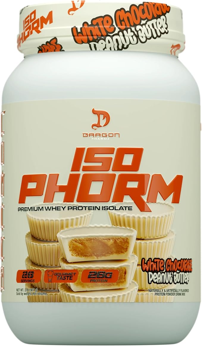 DRAGON PHARMA Isophorm Hydrolized Whey Protein Isolate Fast Absorption Premium Whey Protein Maximize Recovery Great Tasting 25g Per Serving (2 lb White Chocolate Peanut Butter)