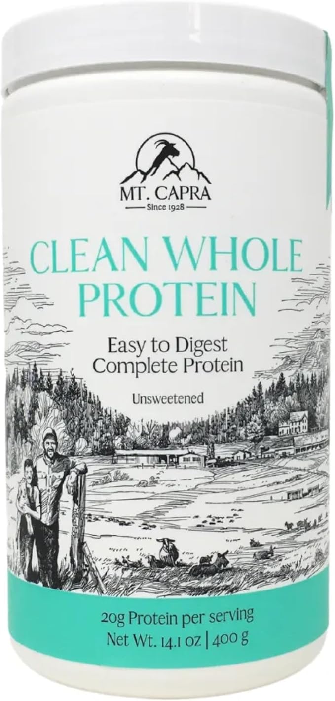 Mt. Capra Clean Whole Protein | Grass-Fed Goat Protein with Whey and Casein Protein | No Bloat Build and Maintain Muscle 20 g Protein per Serving No Sweeteners | 13 Servings - 400 g