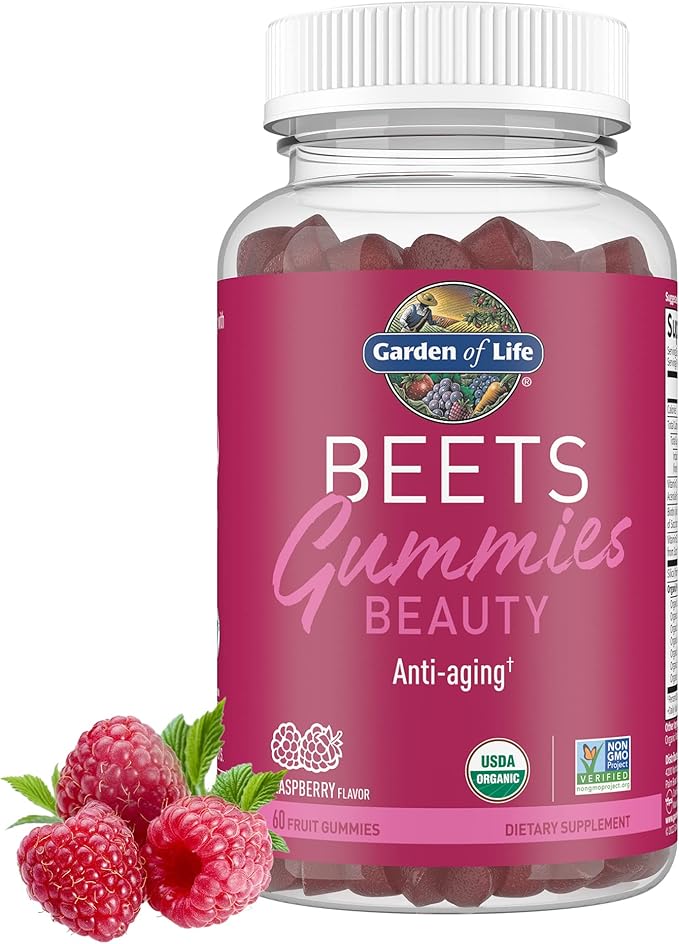 Garden of Life Organic Beet Root Gummies Made of Pectin with Antioxidants Vitamin C Biotin &amp B12 for Hair Skin &amp Nails – BEETS Beauty Gummies – Vegan Gluten Free Non GMO Raspberry 30 Se