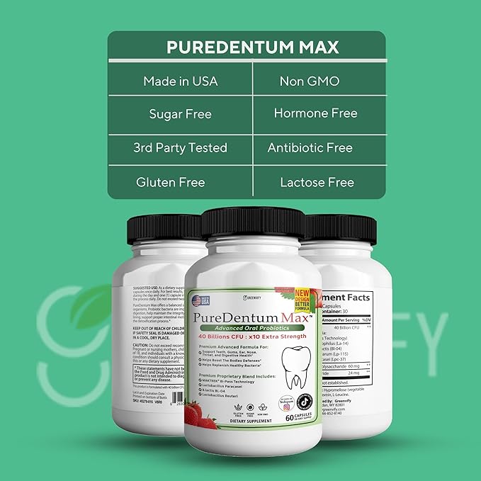 Puredentum Max for Gums and Teeth Health &amp Fresh Breath - 40 Billion CFU Advanced Oral Probiotics for Mouth Bad Breath Capsule Supplement (20)