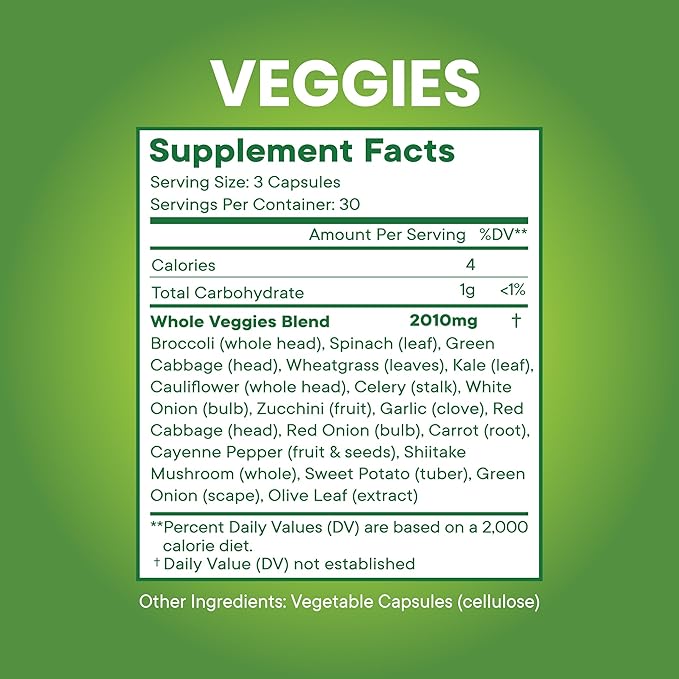 Superfood MD Veggies Supplement - 90 Veggie Capsules - Supports Energy Levels Beta Carotene Vitamins &amp Minerals - Soy Free - 90 Count