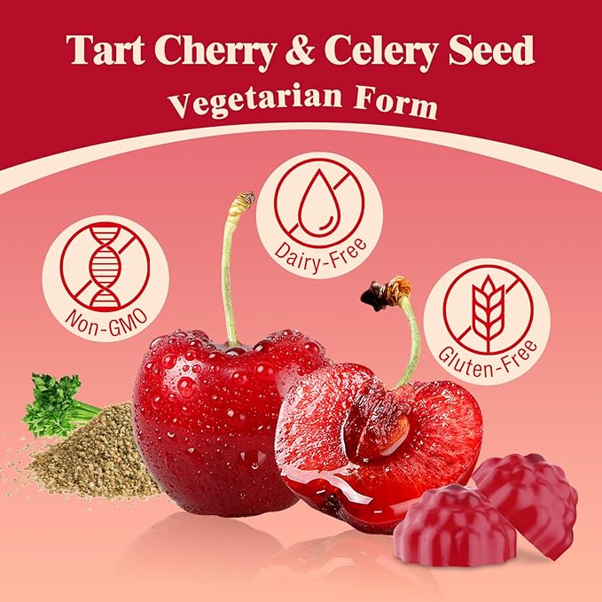3300mg Tart Cherry Gummies for Uric Acid Cleanse Sleep Gout Joint &amp Kidney Support – Tart Cherry Extract with Celery Seed Melatonin Vitamin C – Detox &amp Antioxidant – Mixed Berry Flavor 6