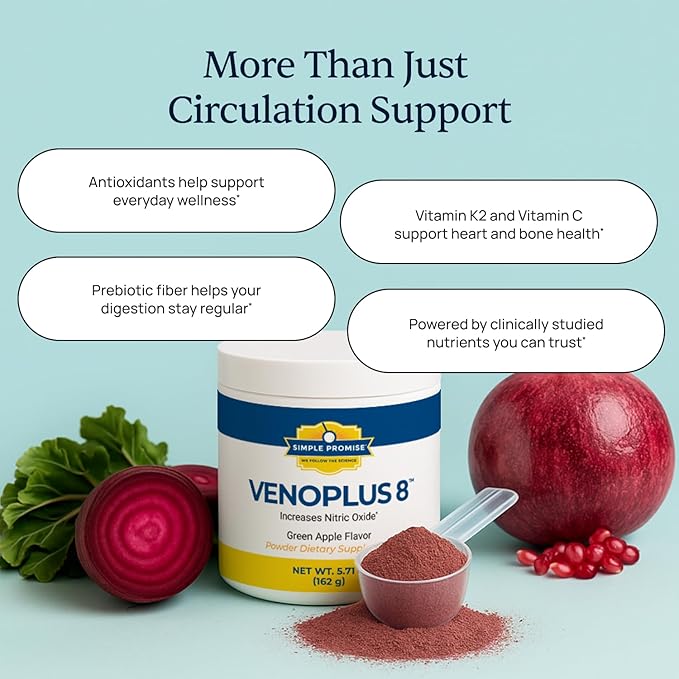 VenoPlus 8 - Beet Root Powder Nitric Oxide Booster Supplement For Men &amp Women - Supports Healthy Blood Flow For Heart &amp Energy - Pomegranate Vitamin K2 Antioxidants &amp Prebiotic Fiber - 3
