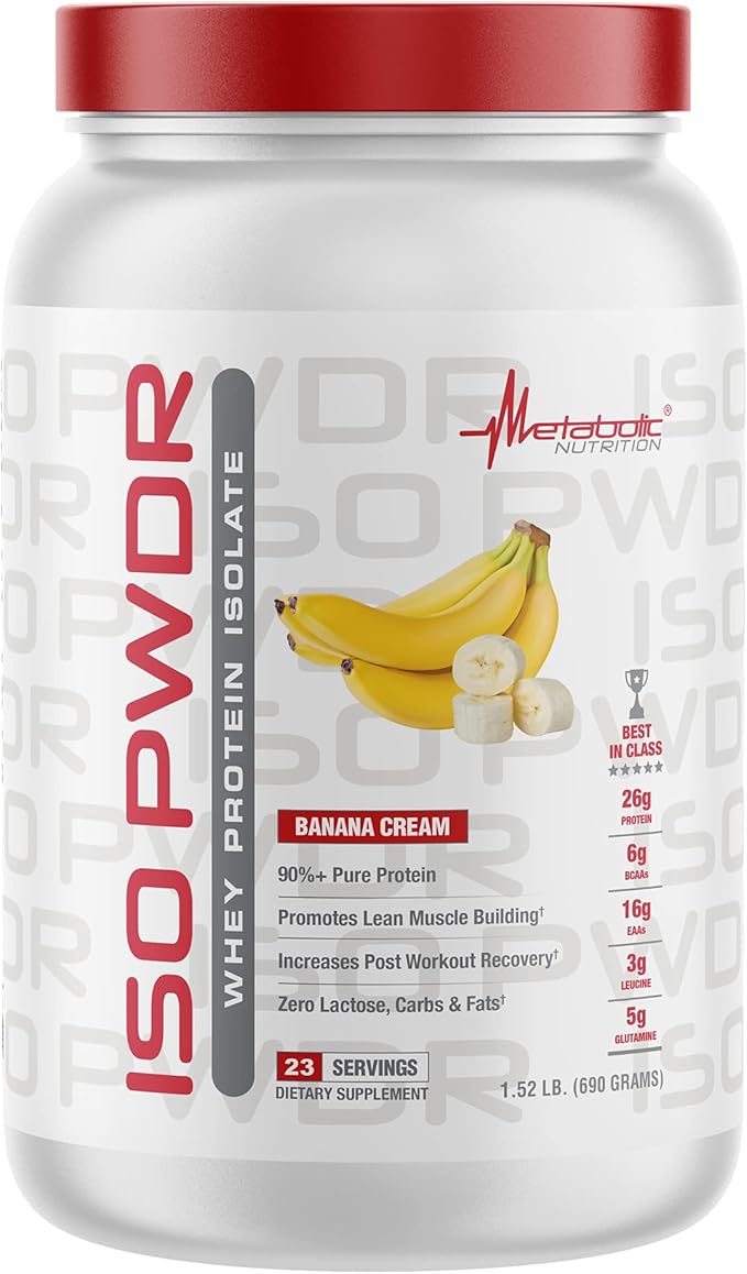 Metabolic Nutrition Whey Protein Isolate ISO PWDR Banana Cream 1.54lb 23 Servings 26g Protein Fast Digesting Zero Carbs Delicious Flavor Very Low Carbs &amp Fat Zero Lactose