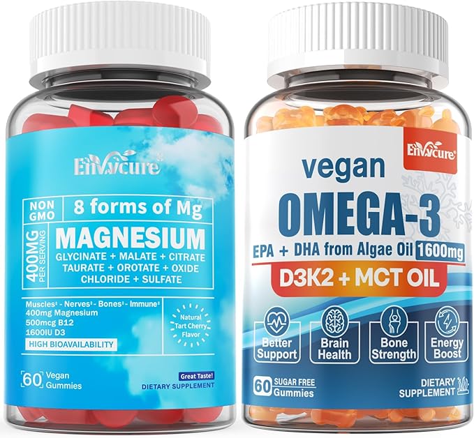 Magnesium Gummies 400mg &amp Vegan Omega 3 Gummies 1280mg