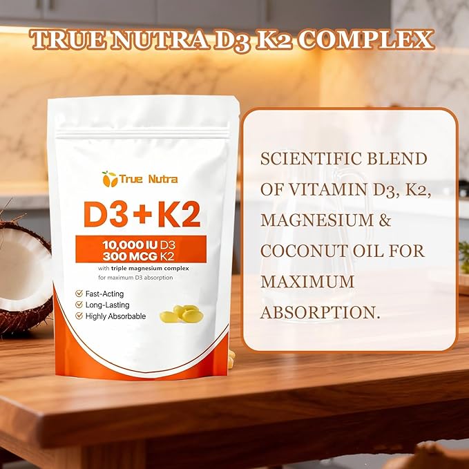 D3 K2Vitamin D3 K2 10000 IU Magnesium Supplement Non-GMO Gluten-FreeEnhance Energy300 Coconut Oil Softgels (1PCS)