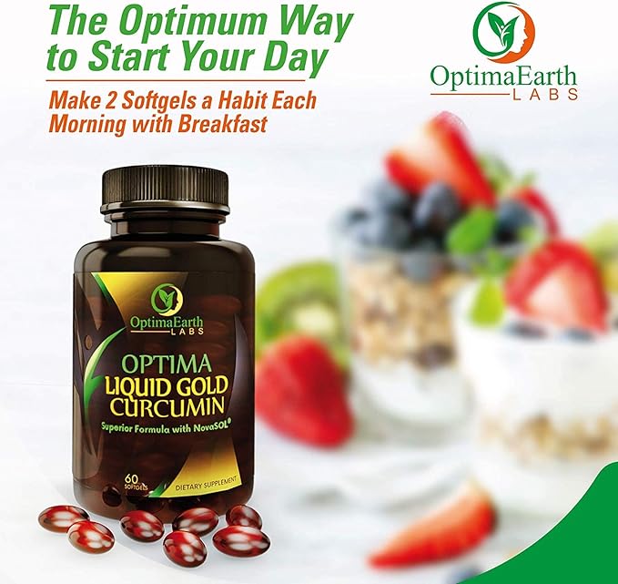 OptimaEarth Liquid Gold Curcumin with NovaSOL - Enhanced Absorption Turmeric Supplement - Supports Joint and Immune System Health - 185x More Bioavailable Than Traditional Curcumin Products