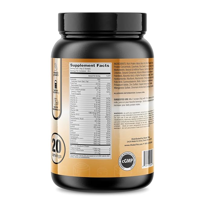 Complete MR | 1 Gallon Container - 20 servings | Meal Replacement Shake with Protein Carbs Fiber and Vitamins (Cinnamon Swirl)