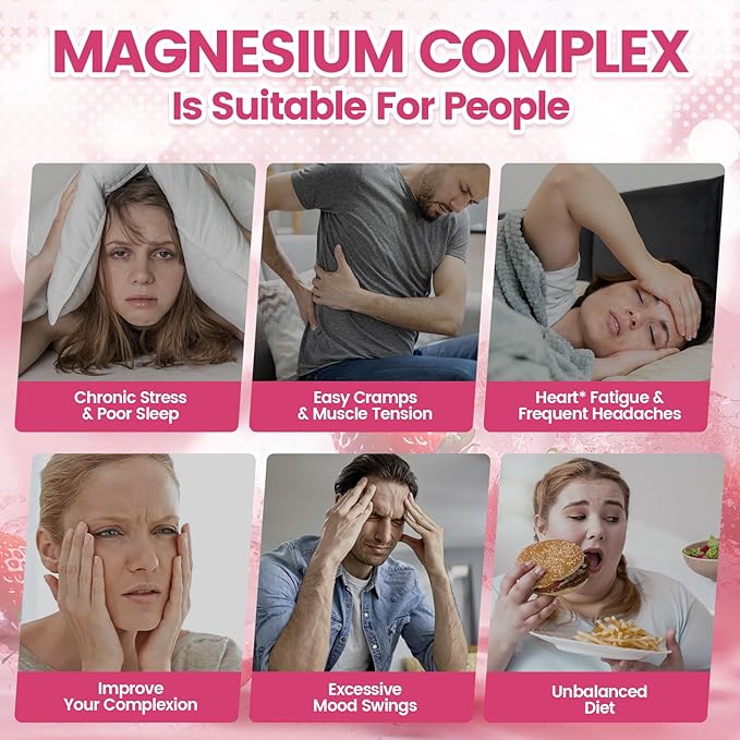 24-in-1 Magnesium Gummies 6183mg Magnesium Complex for Women and Men &amp Kids with Magnesiums Glycinate Citrate Malate Vitamin D3 K2 CoQ10 Zinc Potassium Sleep Heart Support Strawberry 2 Ba