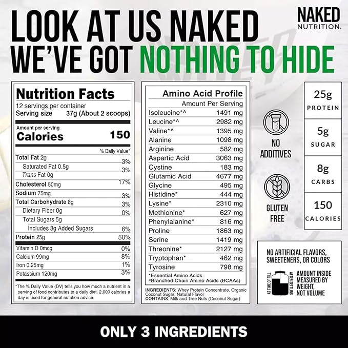 NAKED Vanilla Whey + Vanilla Pea Protein Bundle – Grass-Fed Whey (1LB 12 Servings) &amp Vegan Pea Protein Isolate (1LB) - Muscle Growth Recovery &amp Wellness