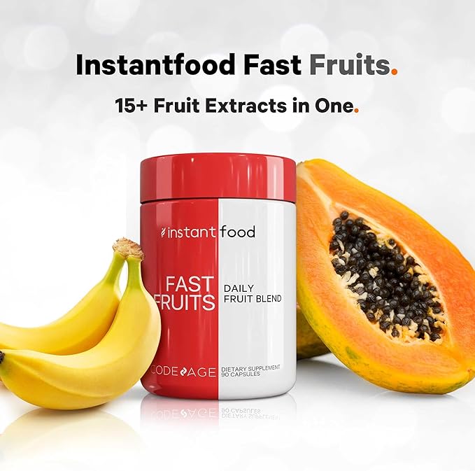 Codeage Instantfood Fast Fruits Over 15 Fruits Powders Equivalent All-in-One Vegan Daily Whole Food Vitamins - Berries Antioxidant Polyphenols &amp Bioflavonoid Multivitamin Non-GMO 90 Capsules