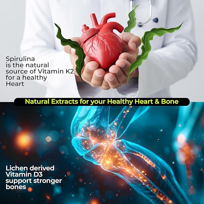 Vitamin D3 (600 IU) + Vitamin K2 as Mk7 (55Mcg) Supports Healthy Bones Boosts Immune System | for Men &amp Women - 60 Veg Tablets