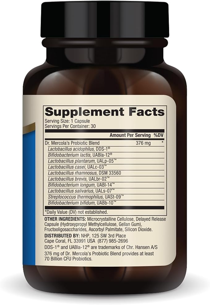 Dr. Mercola Complete Probiotics - 70 Billion CFU - Supports Immune Digestive &amp Gut Health - Features 10 Strains - Shelf Stable - GMO-Free Gluten-Free &amp Soy-Free - 30 Capsules (30 Servings)