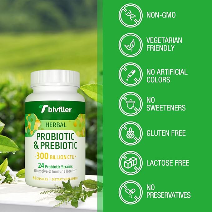 Probiotics for Women Men- 300 Billion CFU 24 Strains Probiotic+15 Organic Herbs Prebiotics Blend Pre and Probiotics for Digestive Health Immune &amp Gut Diarrhea Bloating Vegan 8 Month Supply