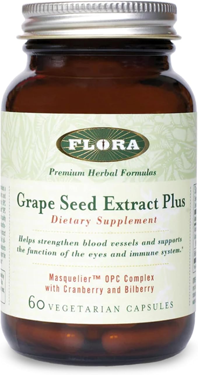 Flora - Grape Seed Extract Plus - Supports Immune &amp Cellular Health - Contains Bilberry Fruit Extract - Non-GMO &amp Vegan - 60 Vegetarian Capsules