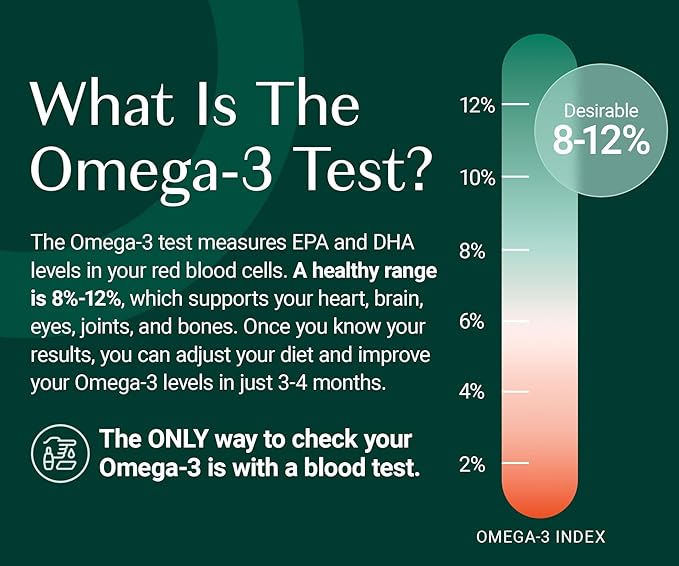 ALGAECAL Triple Power: 1200mg EPA &amp DHA Omega-3s Fish Oil Supplement Supporting Brain Heart Skin &amp Bones and Omega-3 Home Test Kit: Easy at-Home Testing with Pre-Paid Return Envelope
