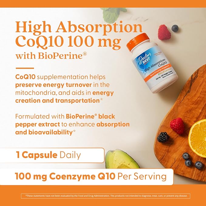 Doctor's Best High Absorption CoQ10 with Bioperine Heart Health &amp Energy Production Non-GMO Gluten &amp Soy Free Vegan 100 Mg 120 count