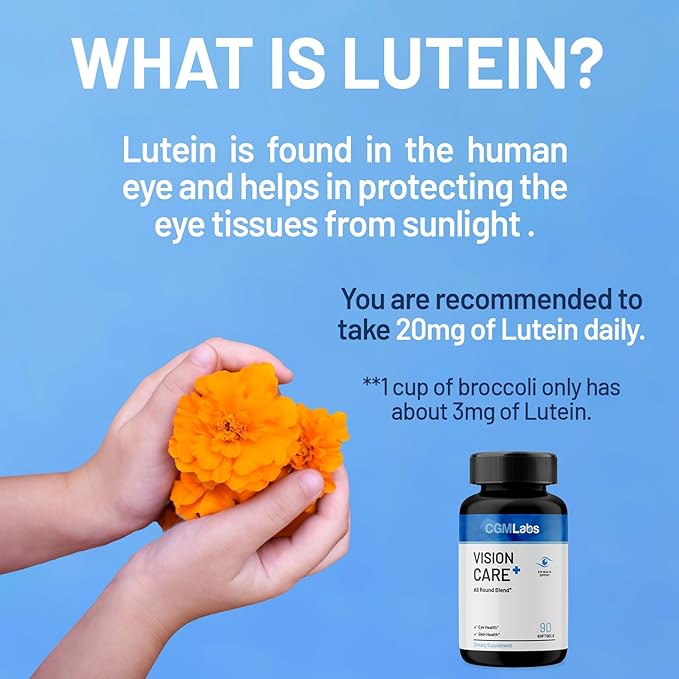 Vison Care Plus - Complete Dietary Supplement for Your Vision- Lutein 20mg Zeaxanthin Vitamin A Bilberry Extract - 90 Softgels by CGM Labs