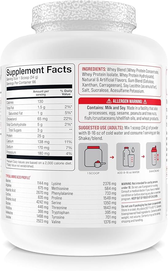 Whey Protein Powder 25g Protein Complete Amino Acid Profile Gluten-Free Low Fat RBST-Free Supports Muscle Recovery &amp Antibody Health