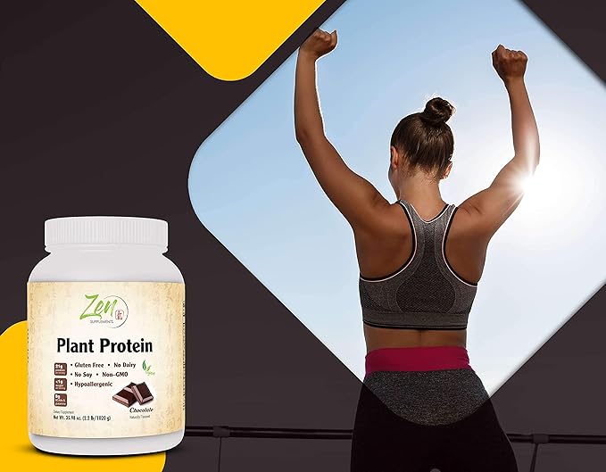 Zen Supplements Plant Protein-Chocolate 1020G 2.2LB-Powder - 23 Grams of Protein Per Serving -Vegan Low Net Carbs Non Dairy Gluten Free Lactose Free No Sugar Added Soy Free Kosher Non-GMO