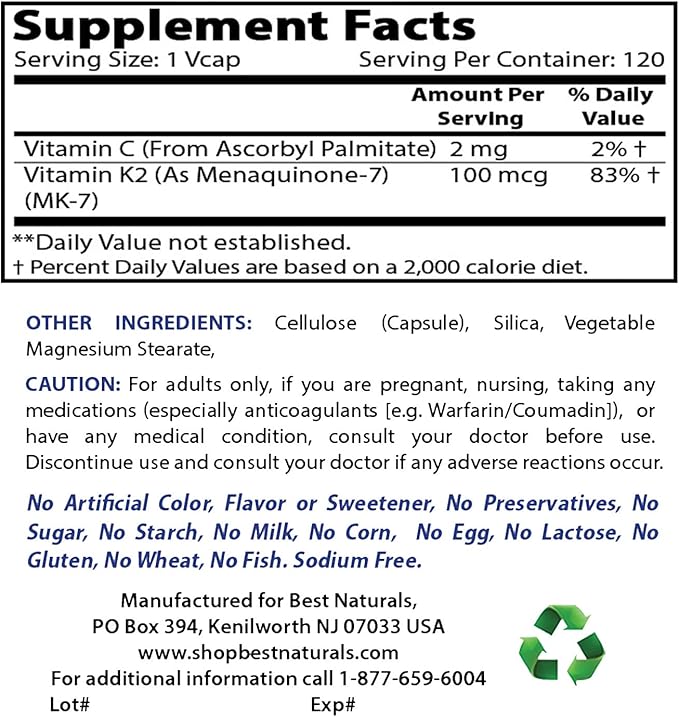 Best Naturals MK-7 Vitamin K2 100 mcg &amp Ashwagandha Extract 500 Mg