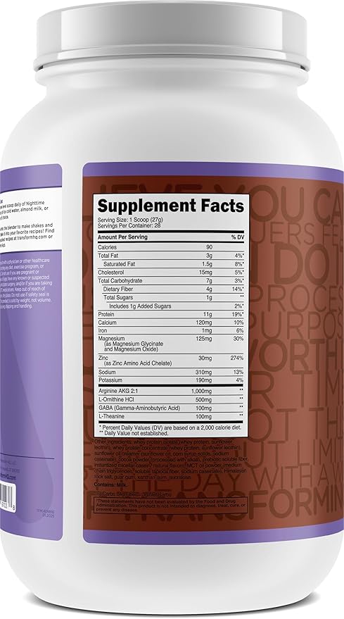 TransformHQ Nighttime Shake Sleep + Protein Blend 28 Servings Chocolate Mousse Flavor