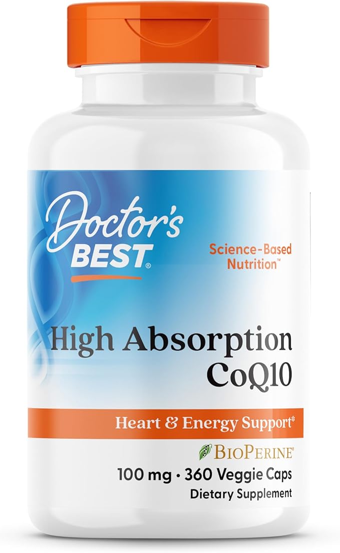 Doctor's Best High Absorption CoQ10 100mg with BioPerine Supplement - Coenzyme Q10 Caps for Heart Health &amp Antioxidant Support CoQ10 100 mg for Women &amp Men Non GMO - 360 Veg Capsules