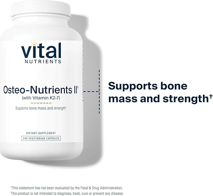 Vital Nutrients Osteo-Nutrients II - Vitamin K2 + D3 Calcium Boron and Magnesium for Bone Strength* - Healthy Heart Support - Vegetarian Supplement - Gluten Dairy Soy Free - 240 Capsules