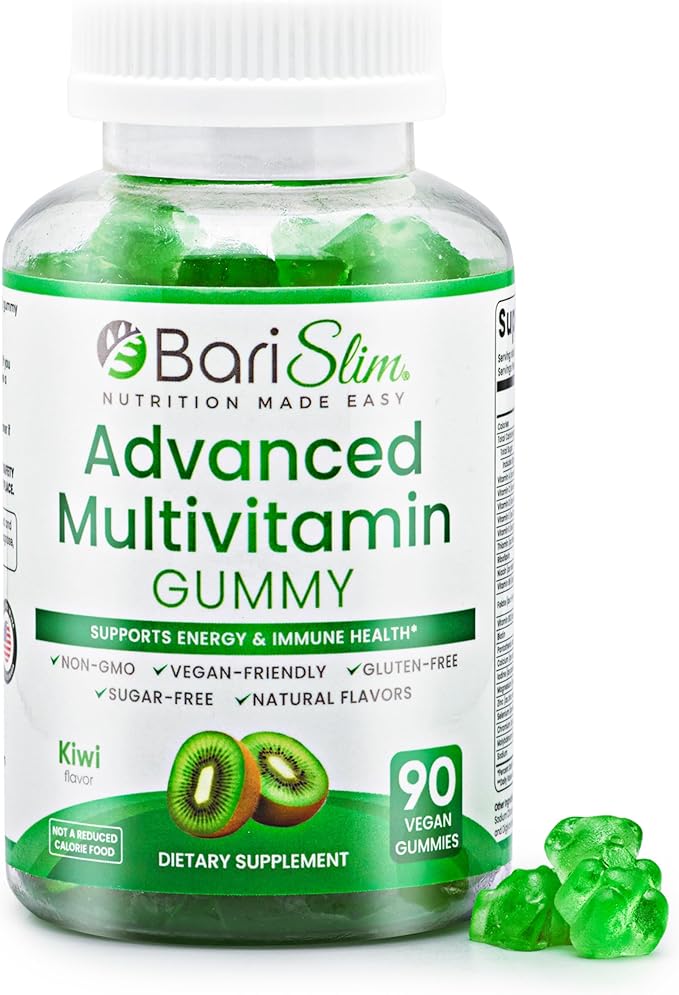 BariSlim Advanced Bariatric Multivitamin Gummies - Specially Formulated Bariatric Vitamins for Patients After Weight Loss Surgery - Supports Energy &amp Immune Health | Kiwi (90 Vegan Gummies)