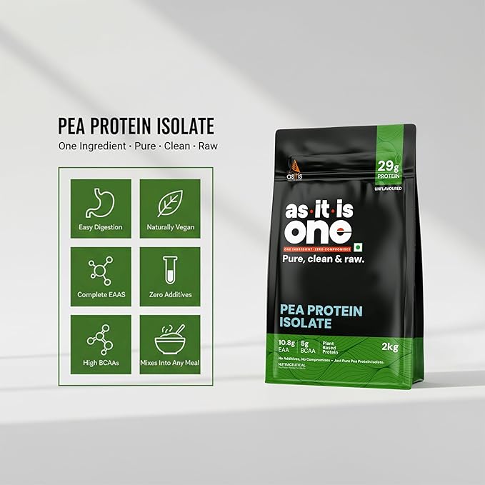AS-IT-IS Nutrition Pea Protein Isolate | Designed for Meal Supplementation | Easy to Digest - Vegan &amp Gluten-free Cross-flow Microfiltered Soy-free (2000 Gms/70.5 Oz)